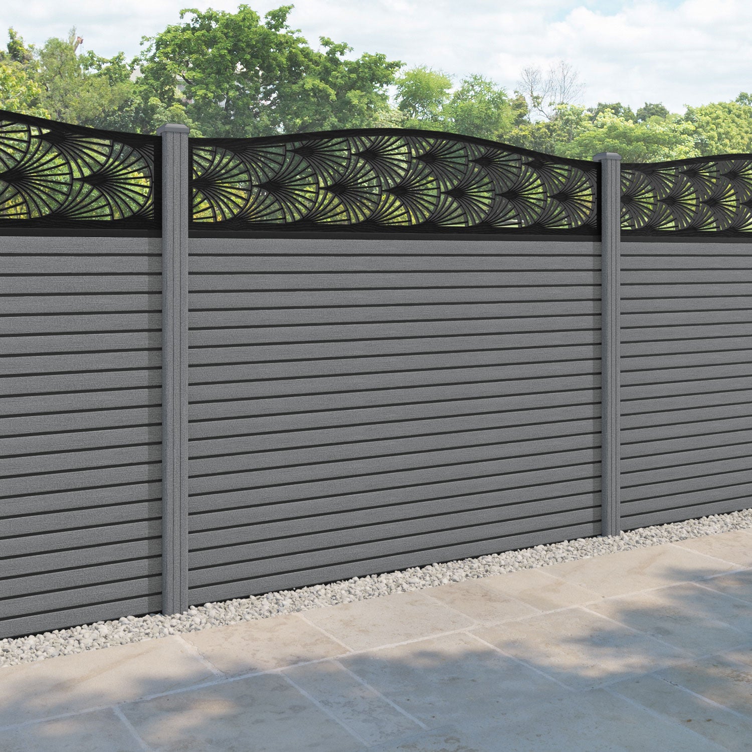 Hudson Laurel Curved Top Fence Panel - Mid Grey - with our composite posts