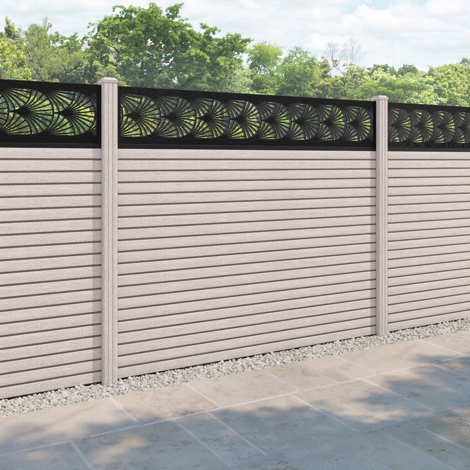 Hudson Laurel Fence Panel - Mid Stone - with our composite posts