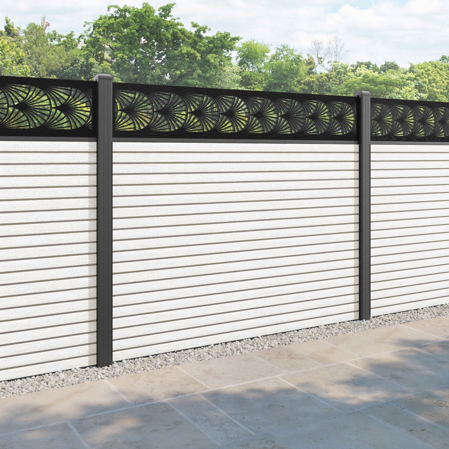 Hudson Laurel Fence Panel - Light Stone - with our aluminium posts