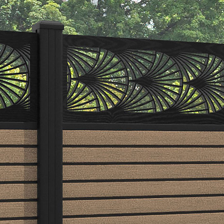 Hudson Laurel Fence Panel - Teak - with our aluminium posts