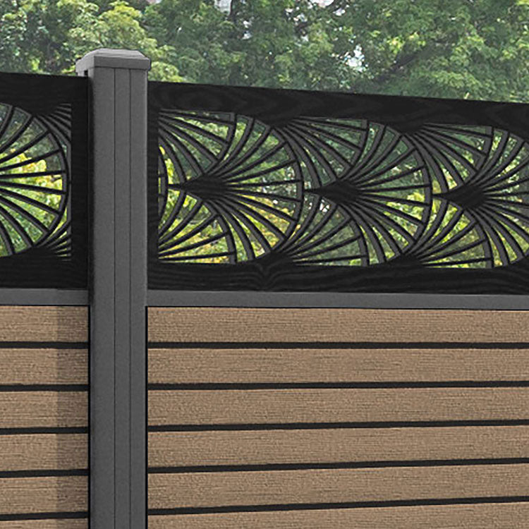 Hudson Laurel Fence Panel - Teak - with our aluminium posts