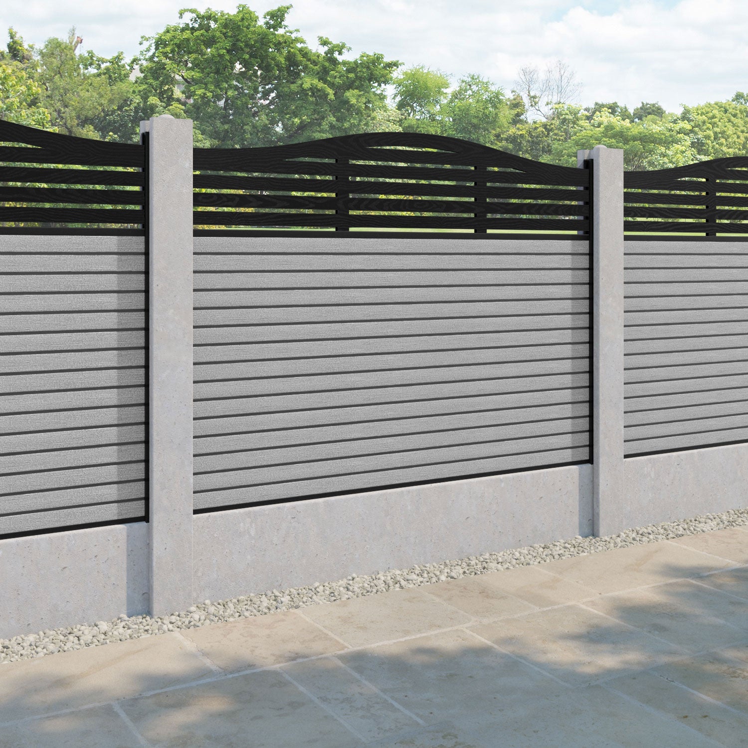 Hudson Aspen Curved Top Fence Panel - Light Grey - for existing concrete posts