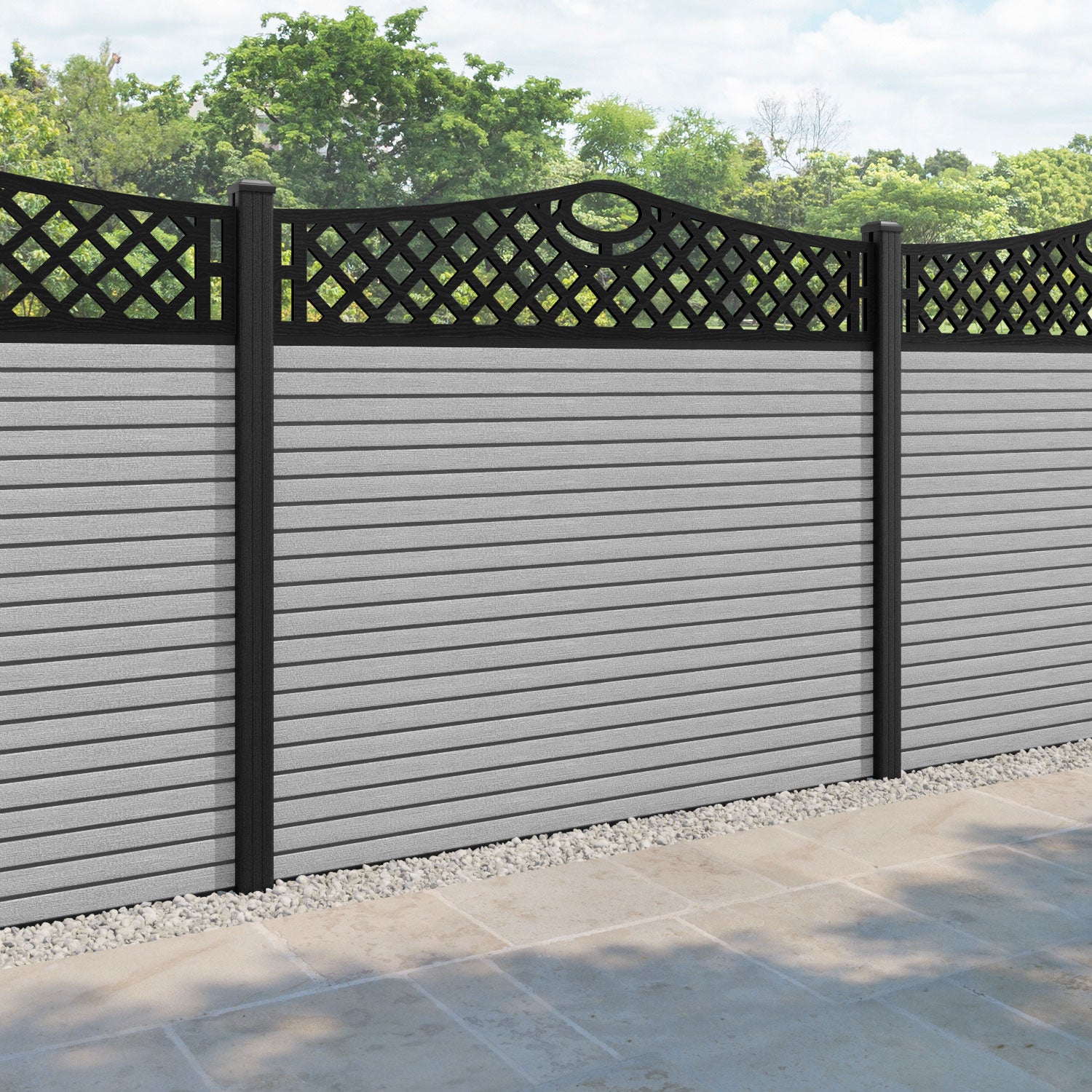 Hudson Oxford Curved Top Fence Panel - Light Grey - with our composite posts