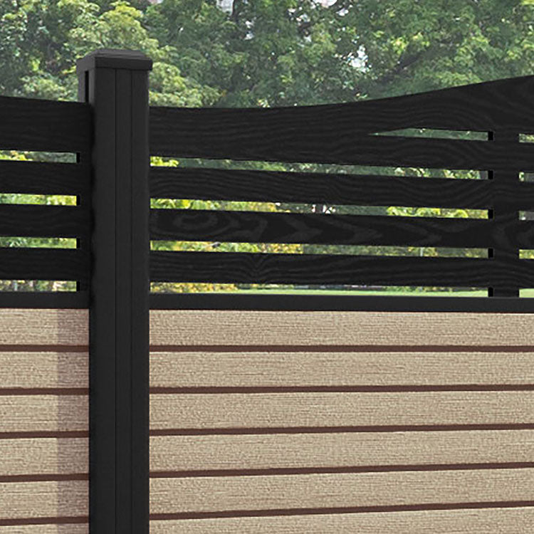 Hudson Aspen Curved Top Fence Panel - Light Oak - with our aluminium posts