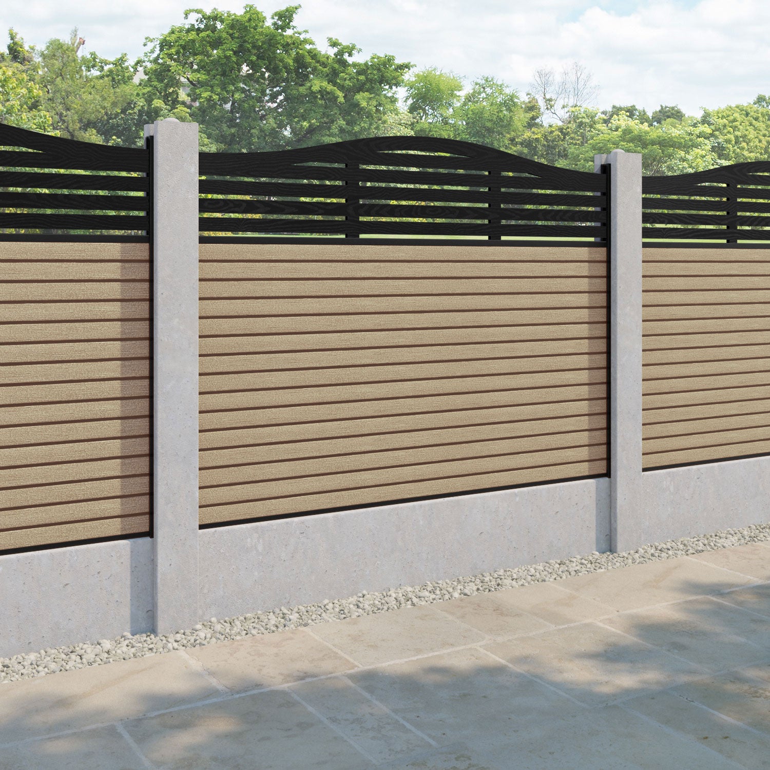 Hudson Aspen Curved Top Fence Panel - Light Oak - for existing concrete posts