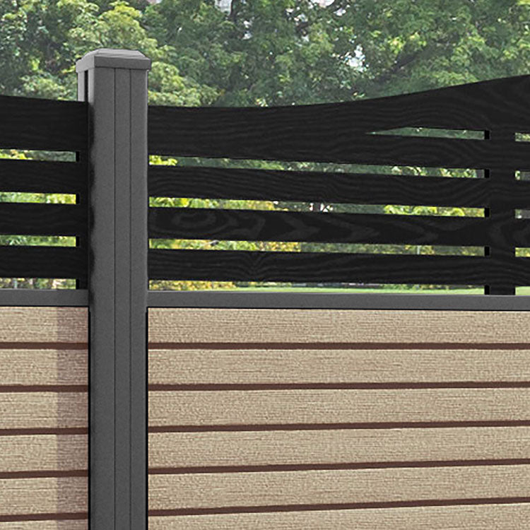 Hudson Aspen Curved Top Fence Panel - Light Oak - with our aluminium posts