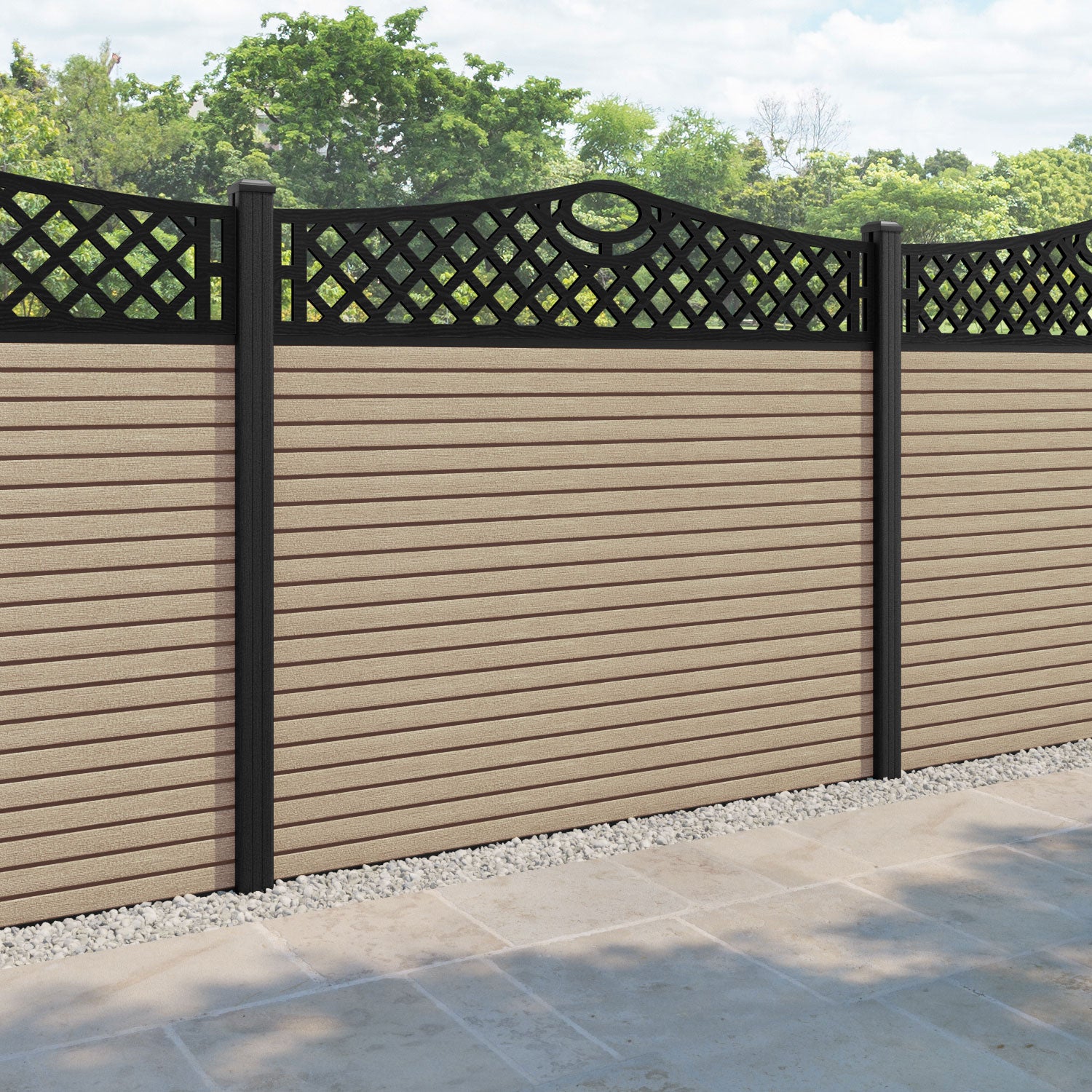 Hudson Oxford Curved Top Fence Panel - Light Oak - with our composite posts