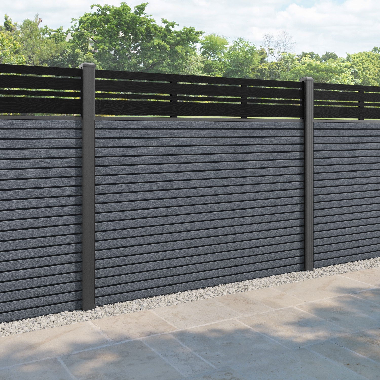 Hudson Linea Fence Panel - Anthracite - with our aluminium posts