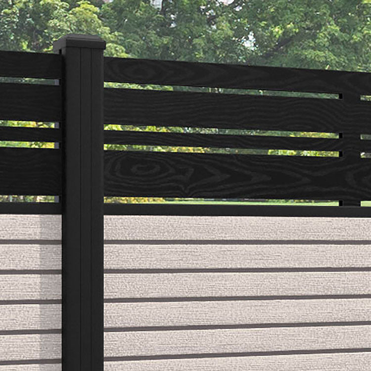 Hudson Linea Fence Panel - Mid Stone - with our aluminium posts