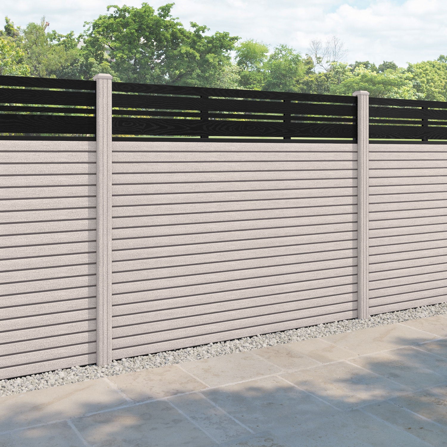 Hudson Linea Fence Panel - Mid Stone - with our composite posts