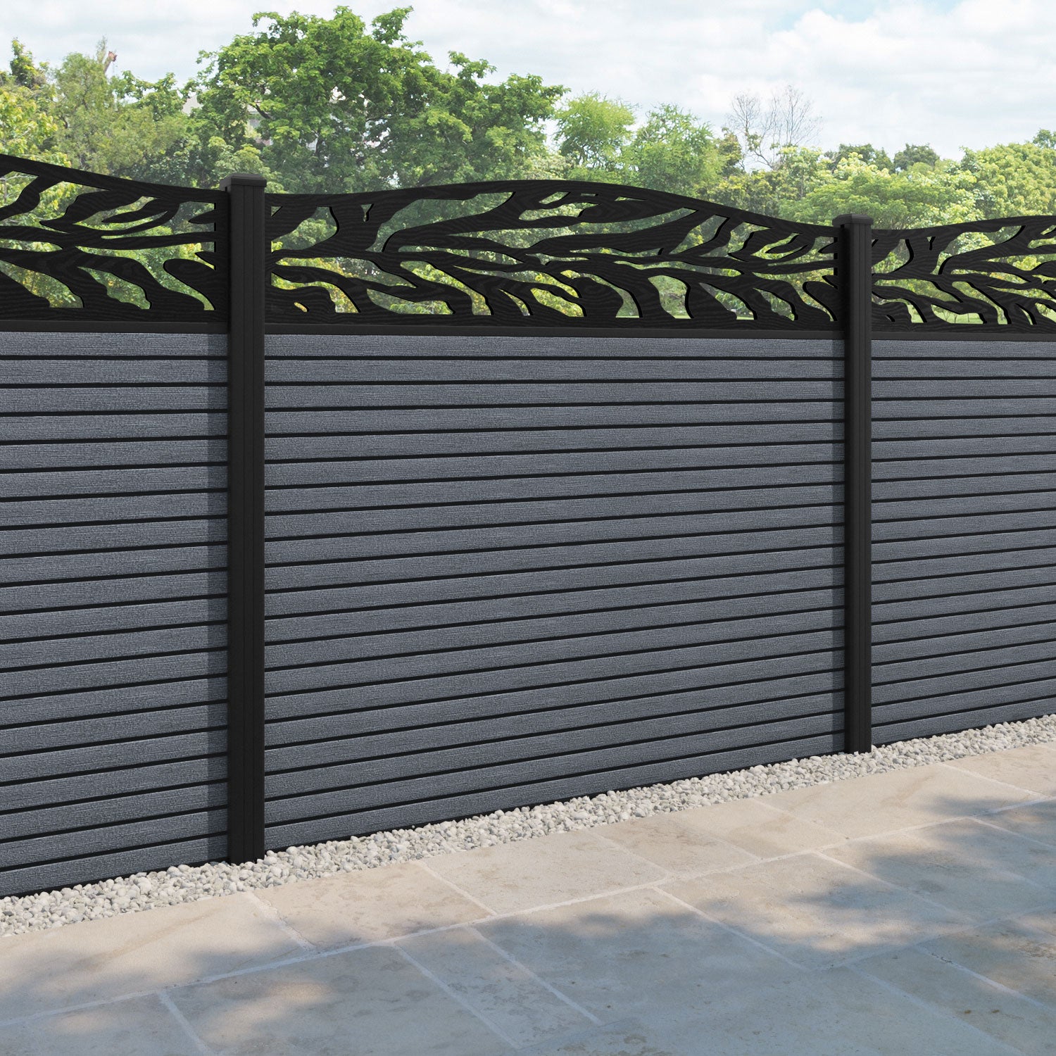 Hudson Malawi Curved Top Fence Panel - Anthracite - with our aluminium posts