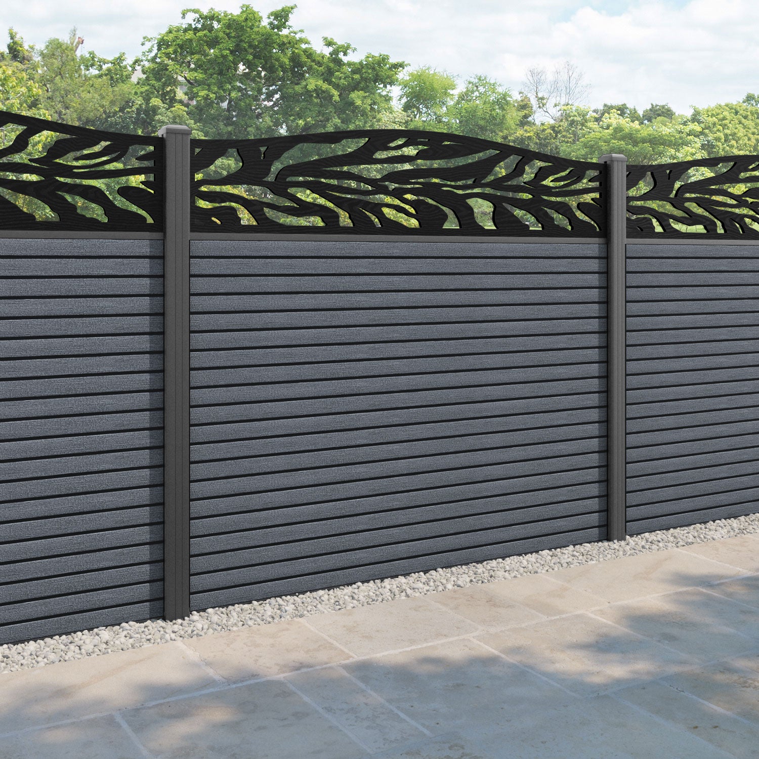 Hudson Malawi Curved Top Fence Panel - Anthracite - with our aluminium posts