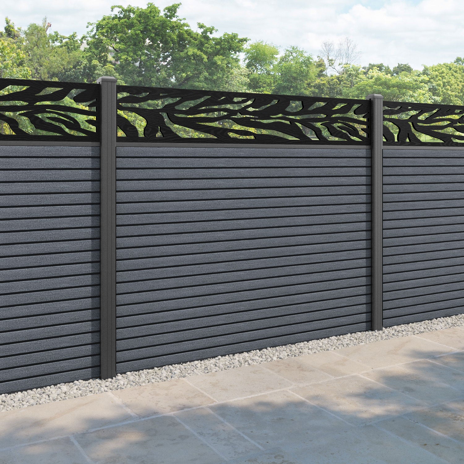 Hudson Malawi Fence Panel - Anthracite - with our aluminium posts