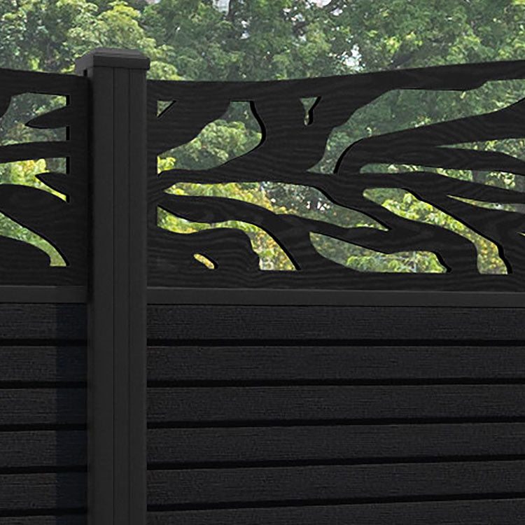 Hudson Malawi Curved Top Fence Panel - Black - with our aluminium posts