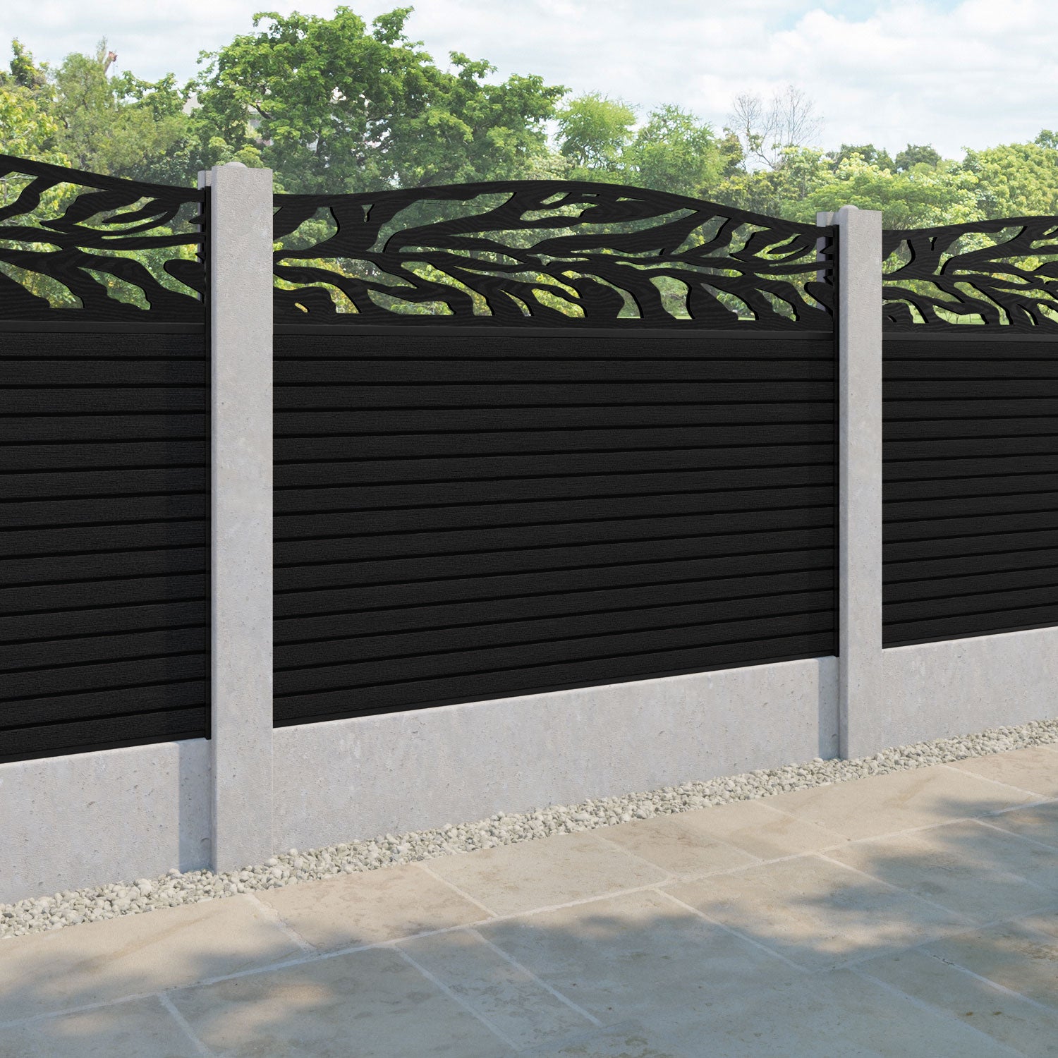 Hudson Malawi Curved Top Fence Panel - Black - for existing concrete posts