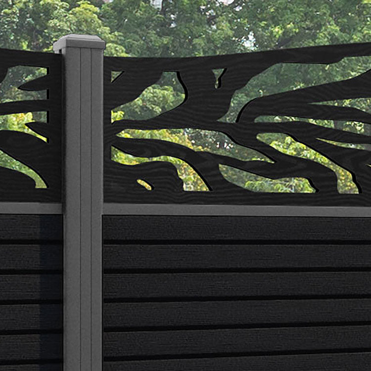 Hudson Malawi Curved Top Fence Panel - Black - with our aluminium posts