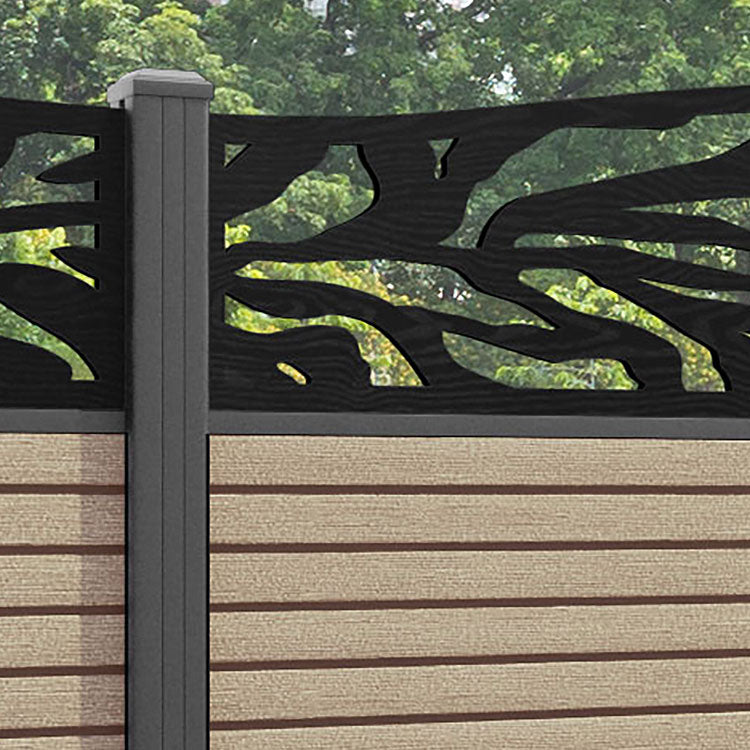 Hudson Malawi Curved Top Fence Panel - Light Oak - with our aluminium posts