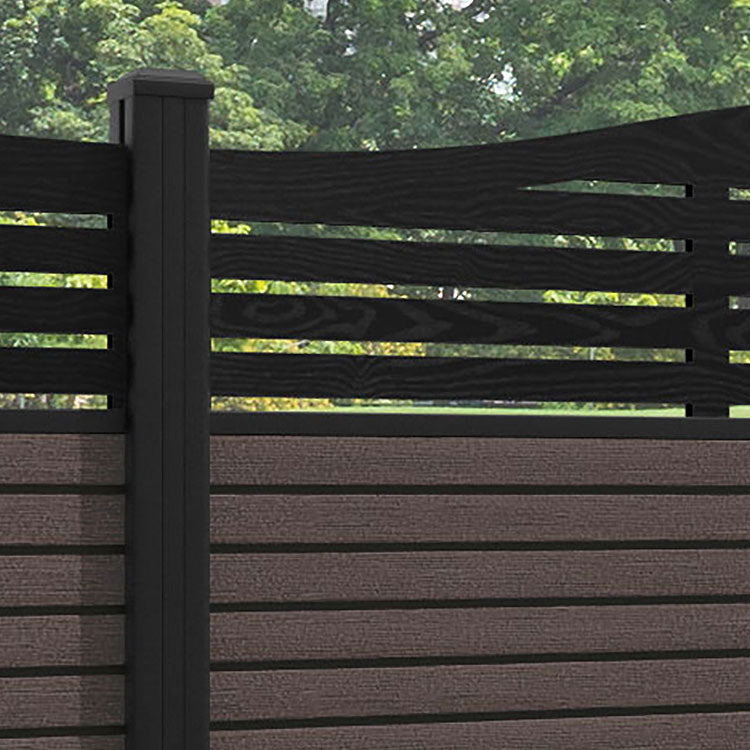 Hudson Aspen Curved Top Fence Panel - Mid Brown - with our aluminium posts