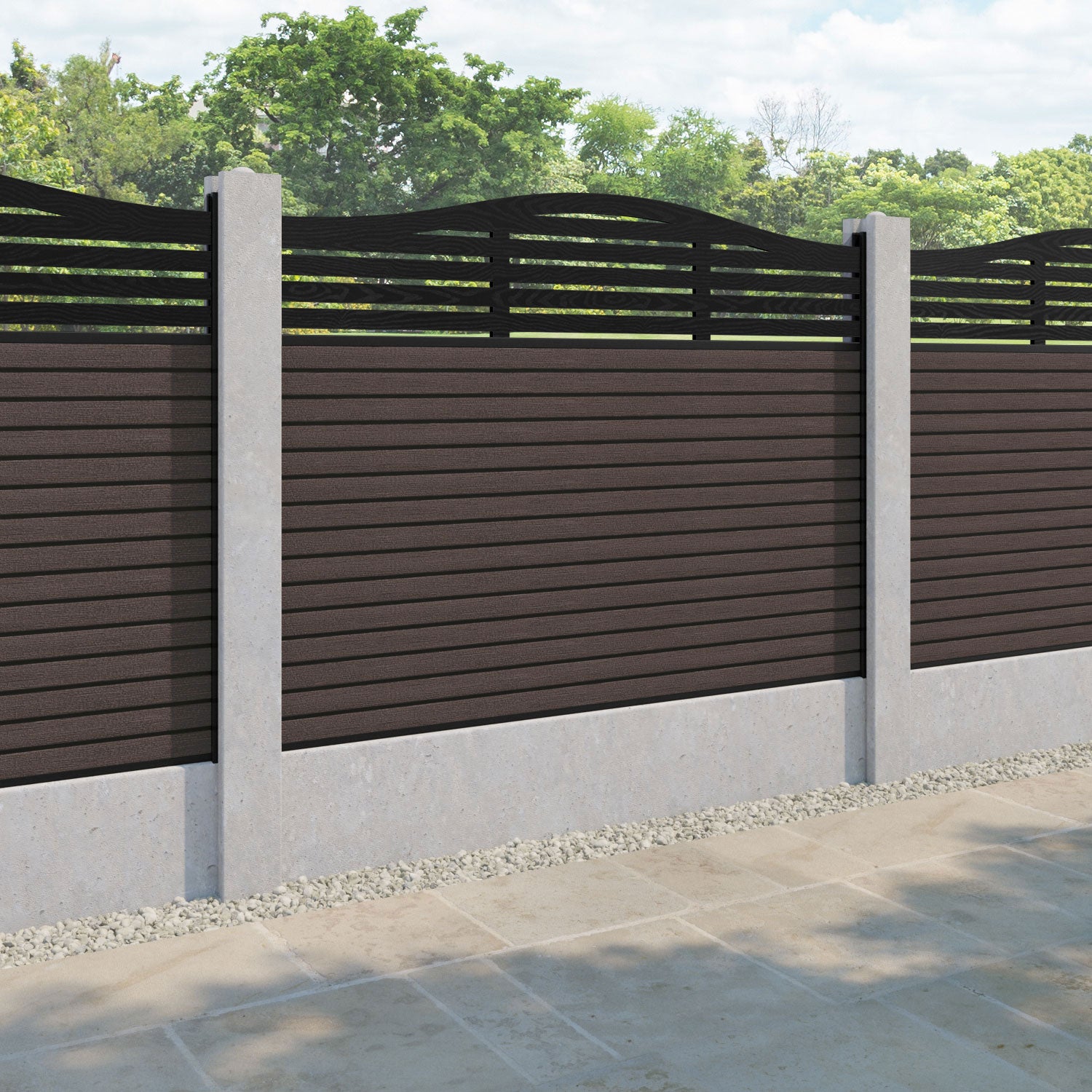 Hudson Aspen Curved Top Fence Panel - Mid Brown - for existing concrete posts