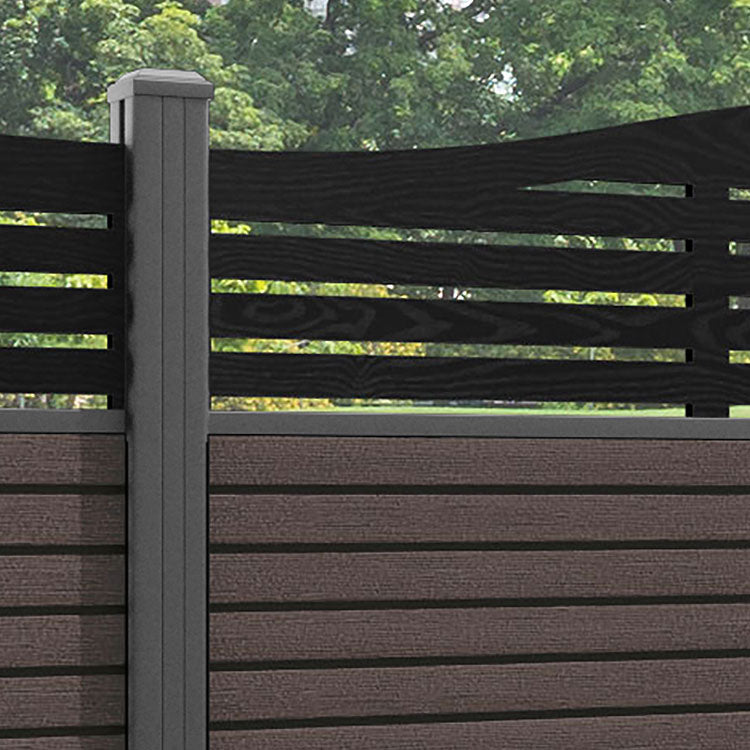 Hudson Aspen Curved Top Fence Panel - Mid Brown - with our aluminium posts