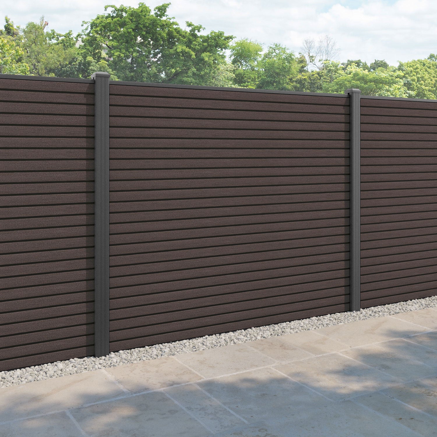 Hudson Fence Panel - Mid Brown - with our aluminium posts