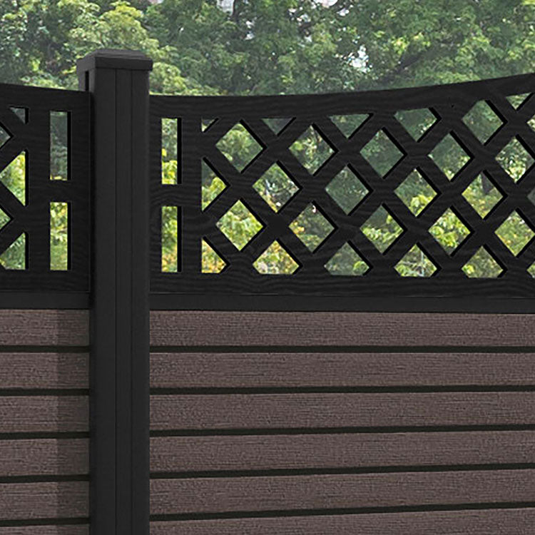 Hudson Oxford Curved Top Fence Panel - Mid Brown - with our aluminium posts