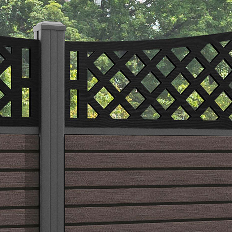 Hudson Oxford Curved Top Fence Panel - Mid Brown - with our aluminium posts
