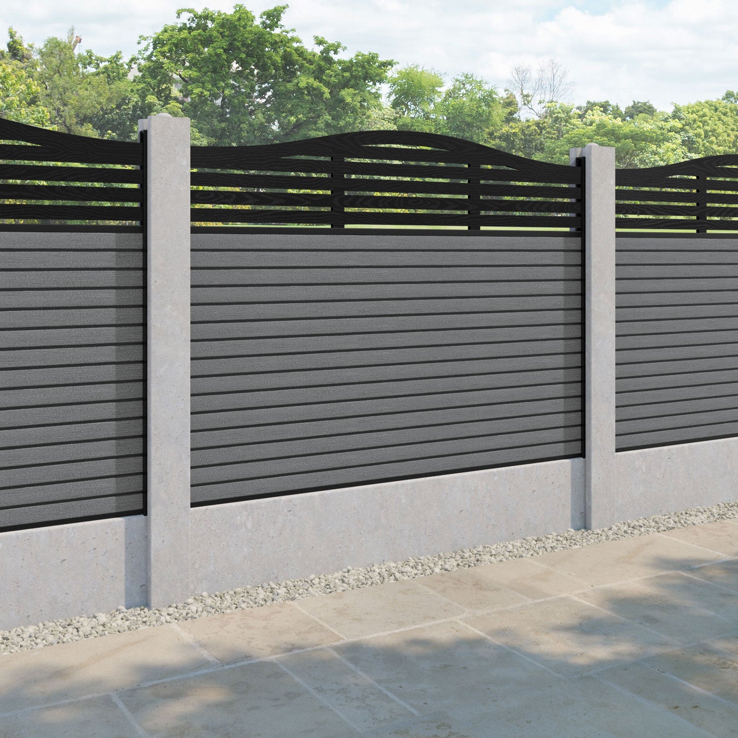 Hudson Aspen Curved Top Fence Panel - Mid Grey - for existing concrete posts