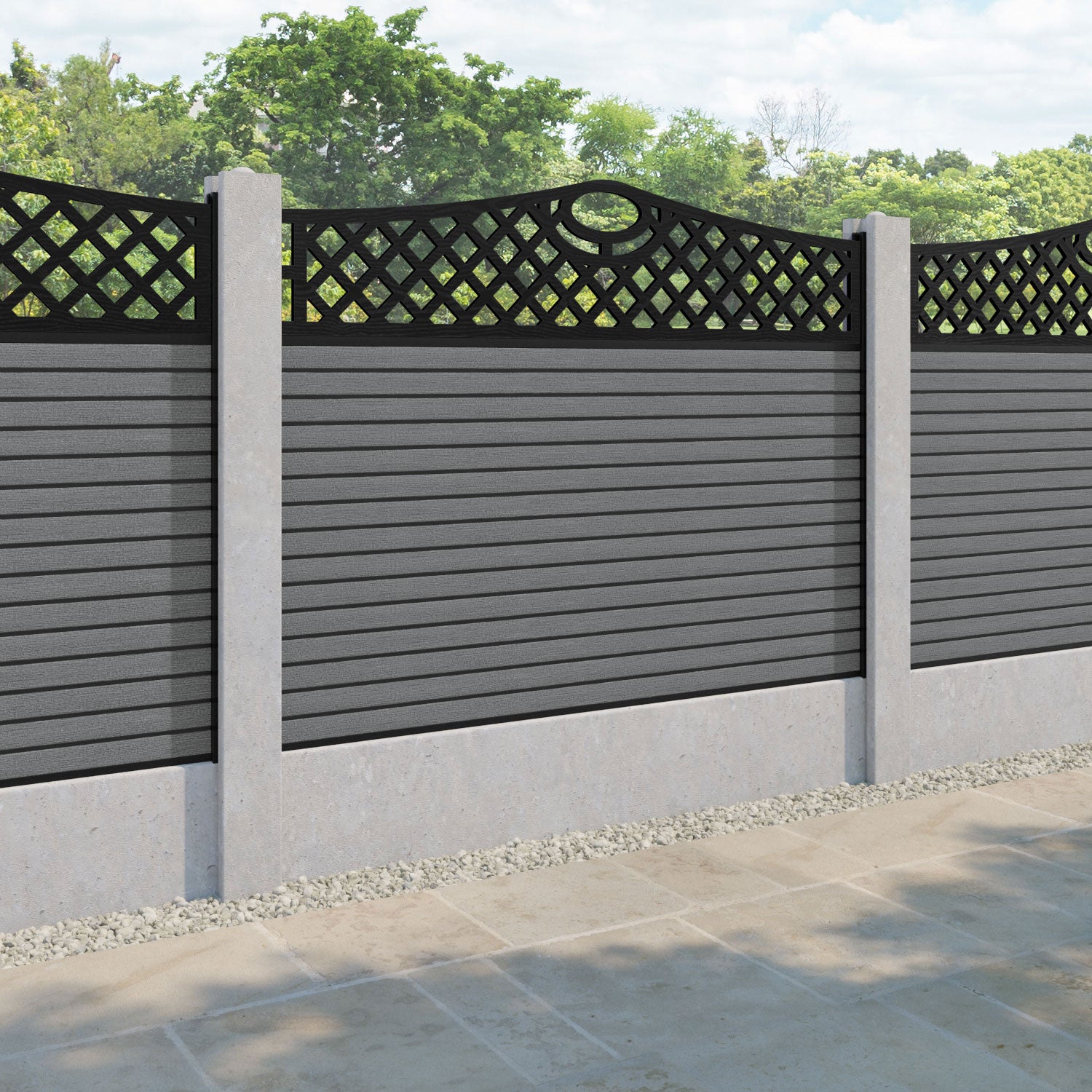 Hudson Oxford Curved Top Fence Panel - Mid Grey - for existing concrete posts