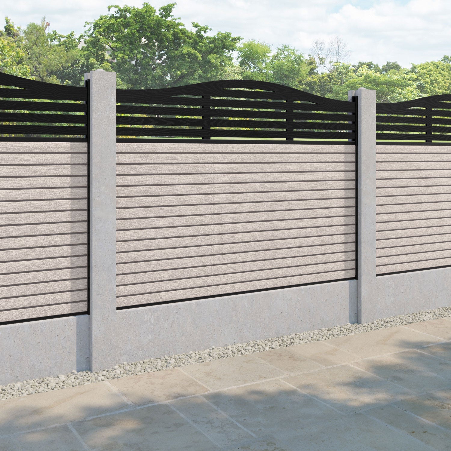 Hudson Aspen Curved Top Fence Panel - Mid Stone - for existing concrete posts