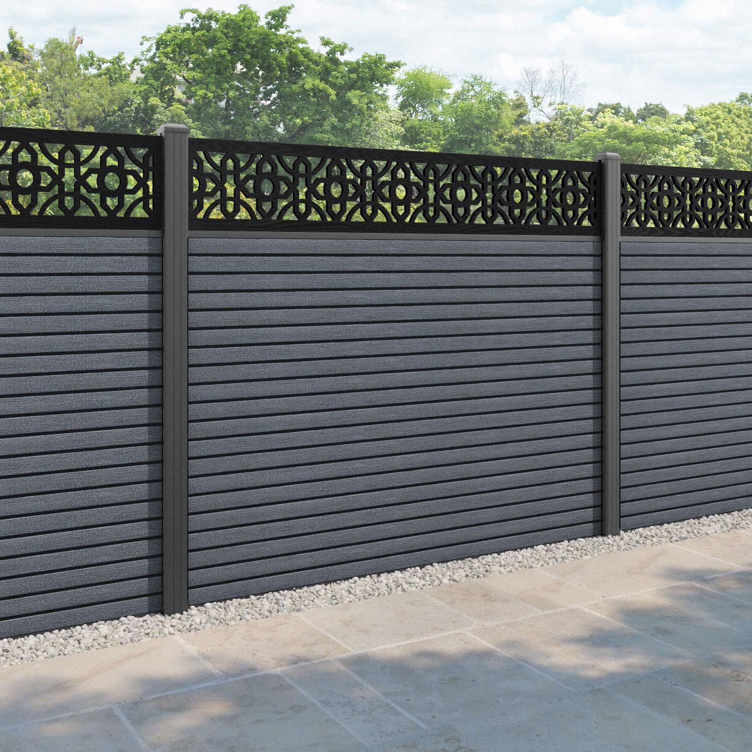 Hudson Nabila Fence Panel - Anthracite - with our aluminium posts