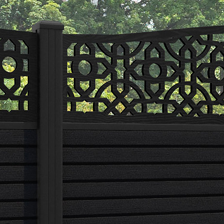 Hudson Nabila Curved Top Fence Panel - Black - with our aluminium posts