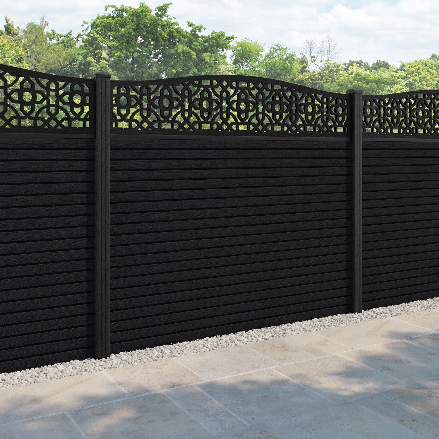 Hudson Nabila Curved Top Fence Panel - Black - with our composite posts