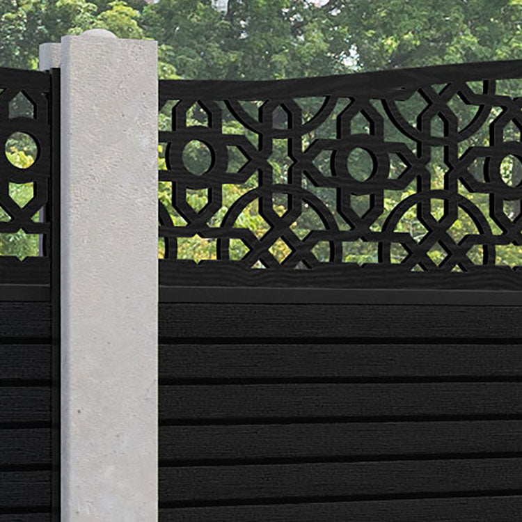 Hudson Nabila Curved Top Fence Panel - Black - for existing concrete posts