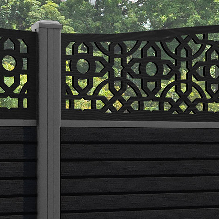 Hudson Nabila Curved Top Fence Panel - Black - with our aluminium posts