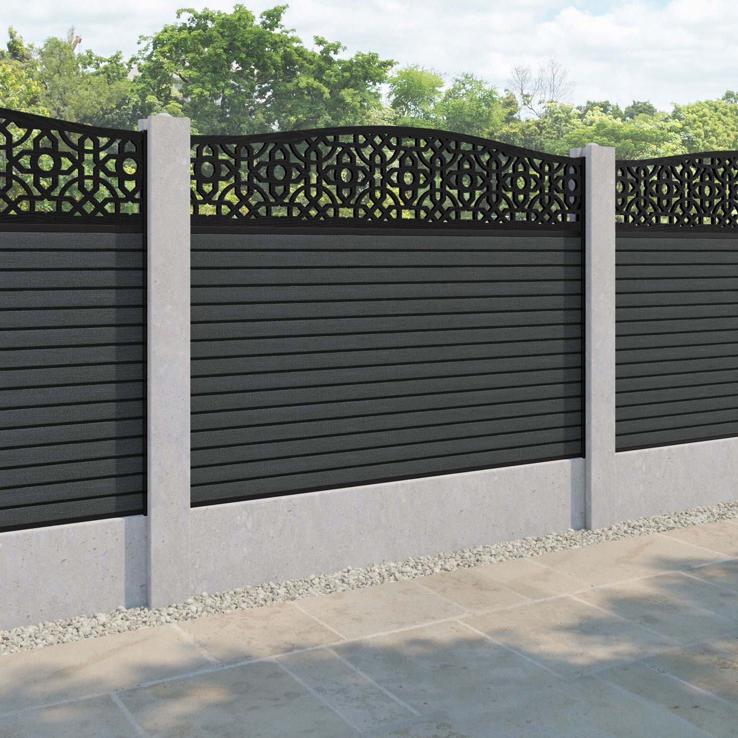 Hudson Nabila Curved Top Fence Panel - Dark Grey - for existing concrete posts