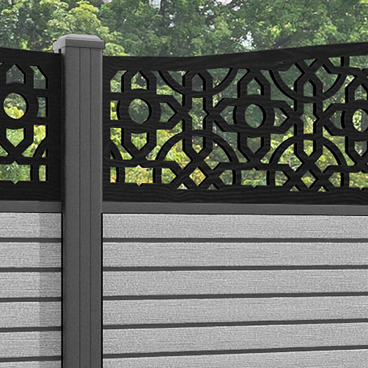 Hudson Nabila Curved Top Fence Panel - Light Grey - with our aluminium posts