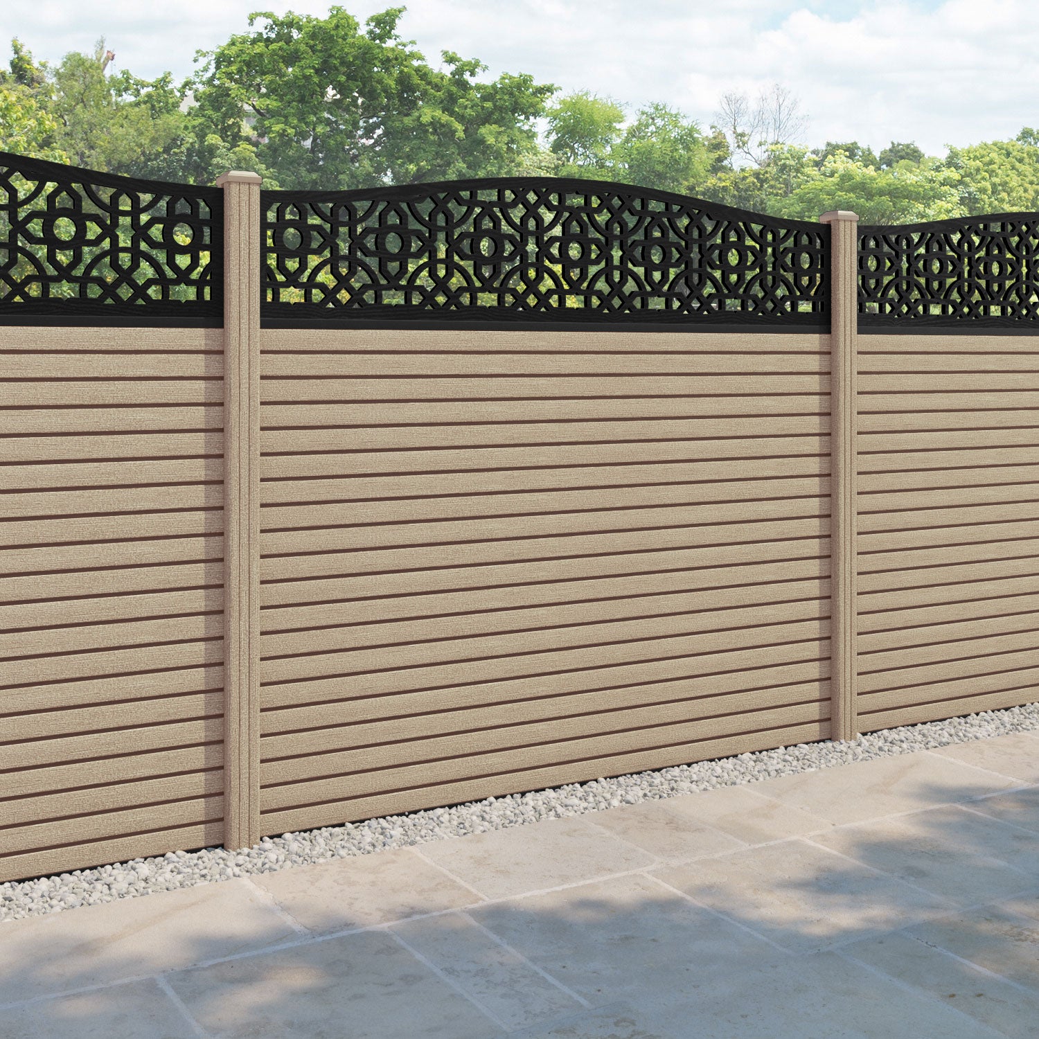 Hudson Nabila Curved Top Fence Panel - Light Oak - with our composite posts