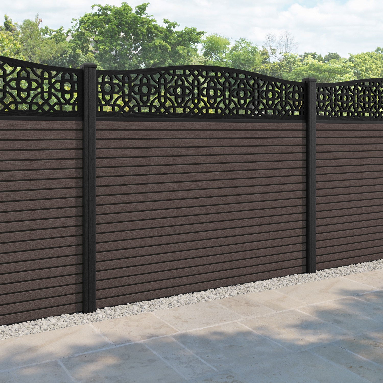 Hudson Nabila Curved Top Fence Panel - Mid Brown - with our composite posts