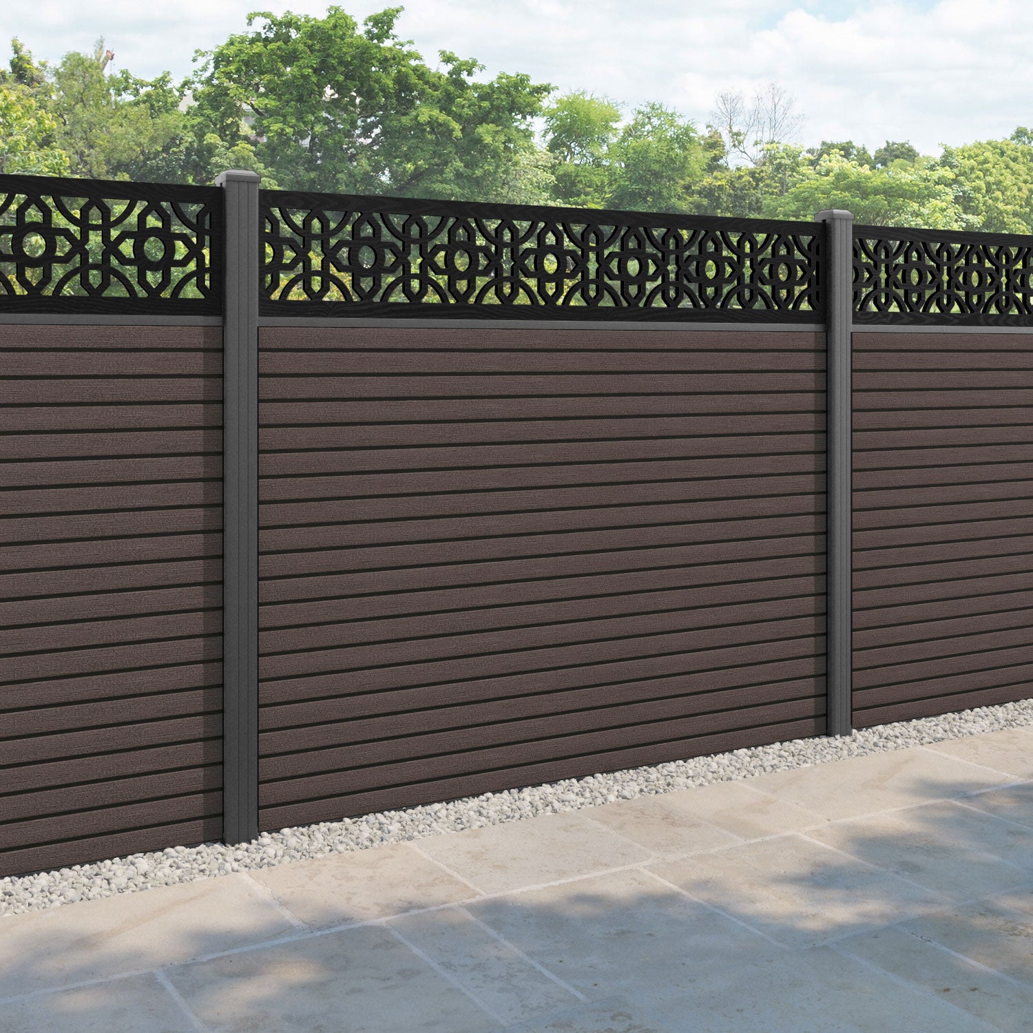 Hudson Nabila Fence Panel - Mid Brown - with our aluminium posts
