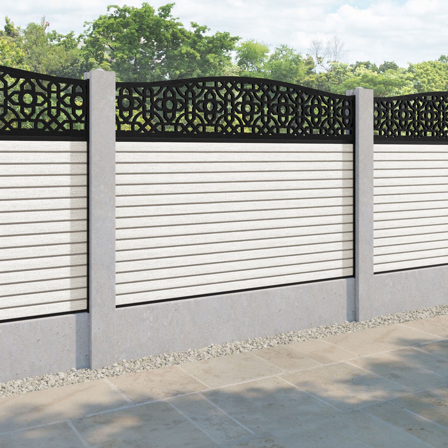 Hudson Nabila Curved Top Fence Panel - Light Stone - for existing concrete posts