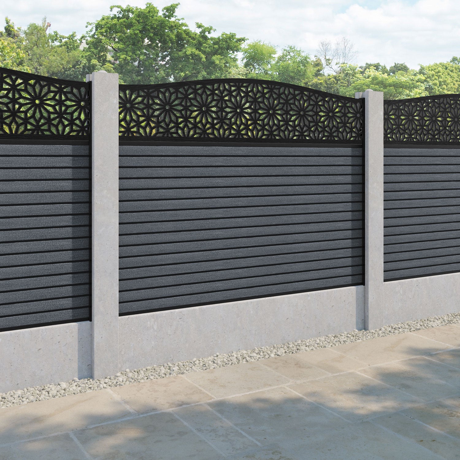 Hudson Narwa Curved Top Fence Panel - Anthracite - for existing concrete posts