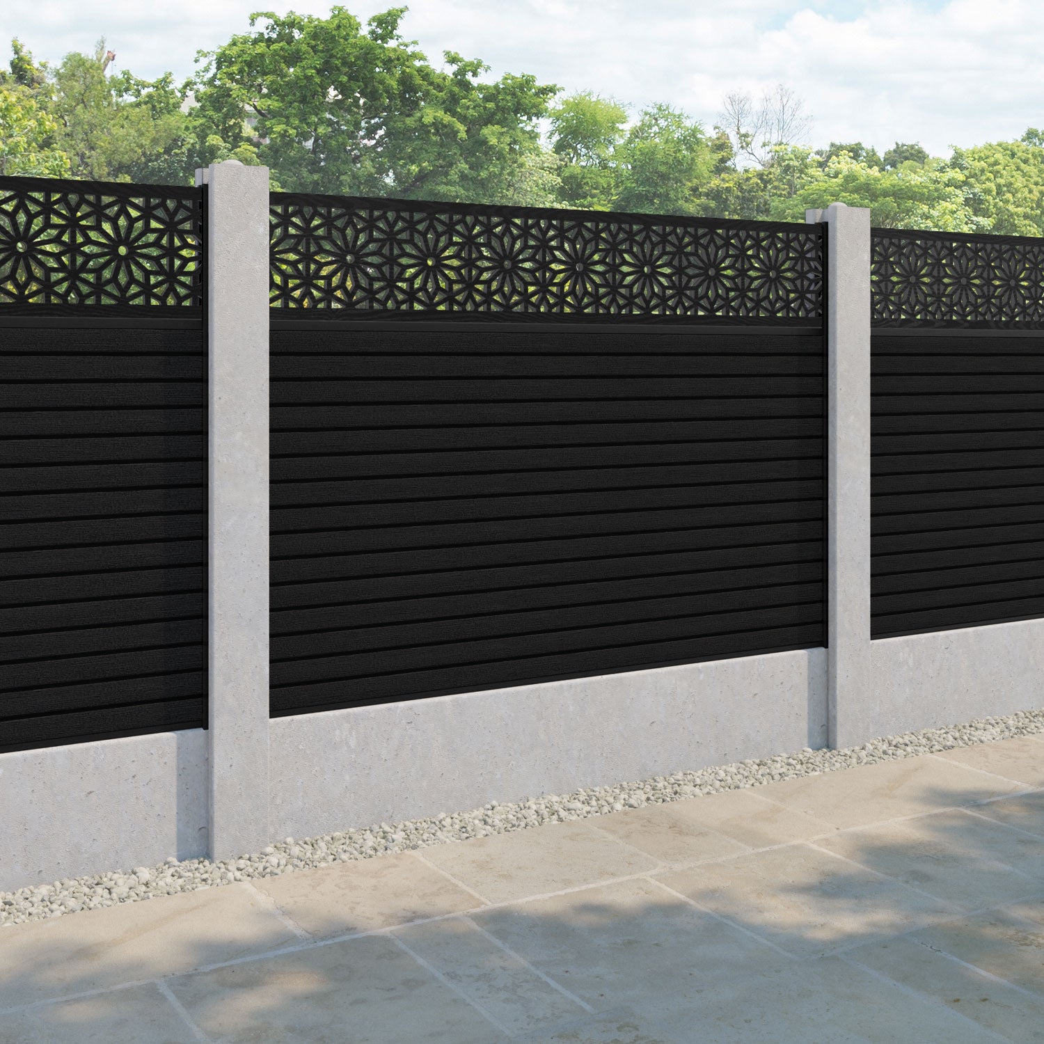 Hudson Narwa Fence Panel - Black - for existing concrete posts