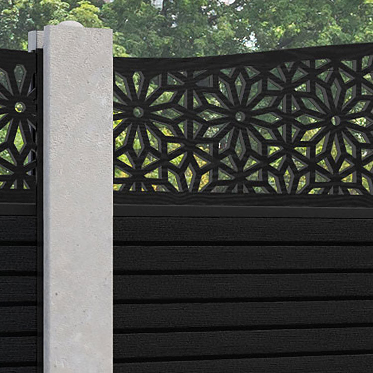 Hudson Narwa Curved Top Fence Panel - Black - for existing concrete posts