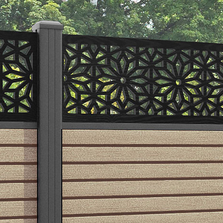 Hudson Narwa Fence Panel - Light Oak - with our aluminium posts