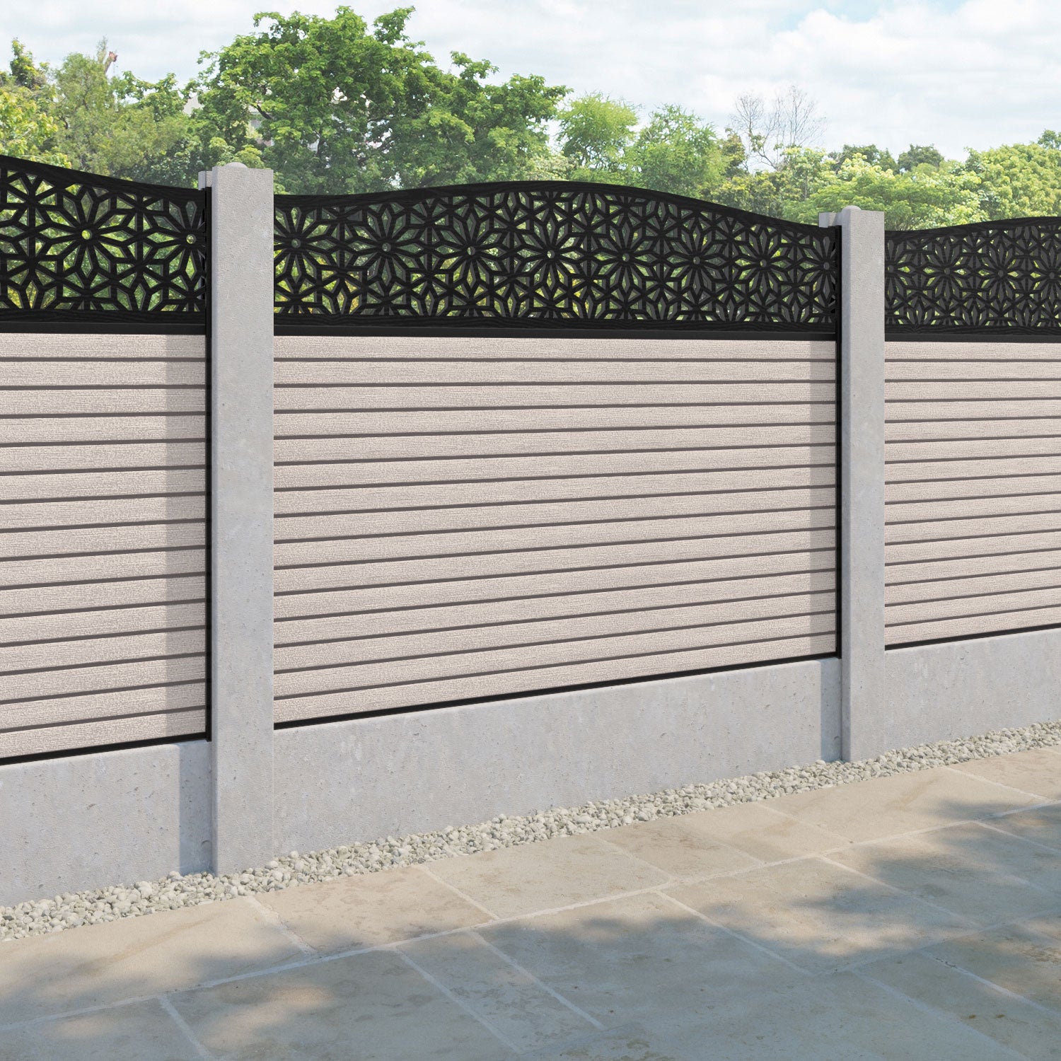 Hudson Narwa Curved Top Fence Panel - Mid Stone - for existing concrete posts