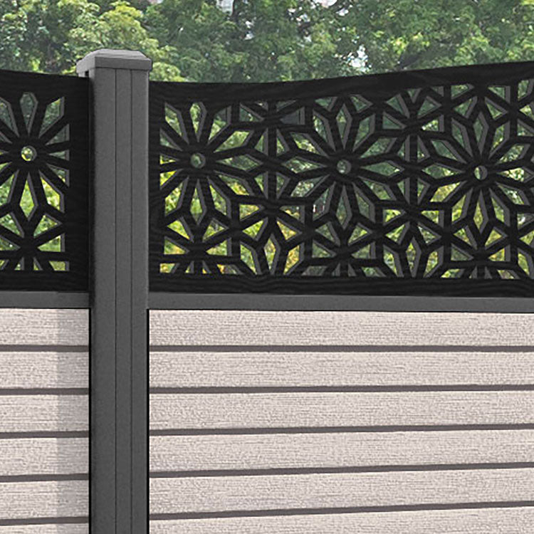 Hudson Narwa Curved Top Fence Panel - Mid Stone - with our aluminium posts