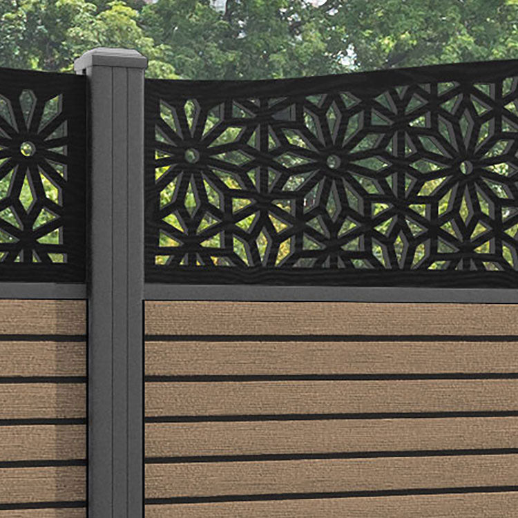 Hudson Narwa Curved Top Fence Panel - Teak - with our aluminium posts