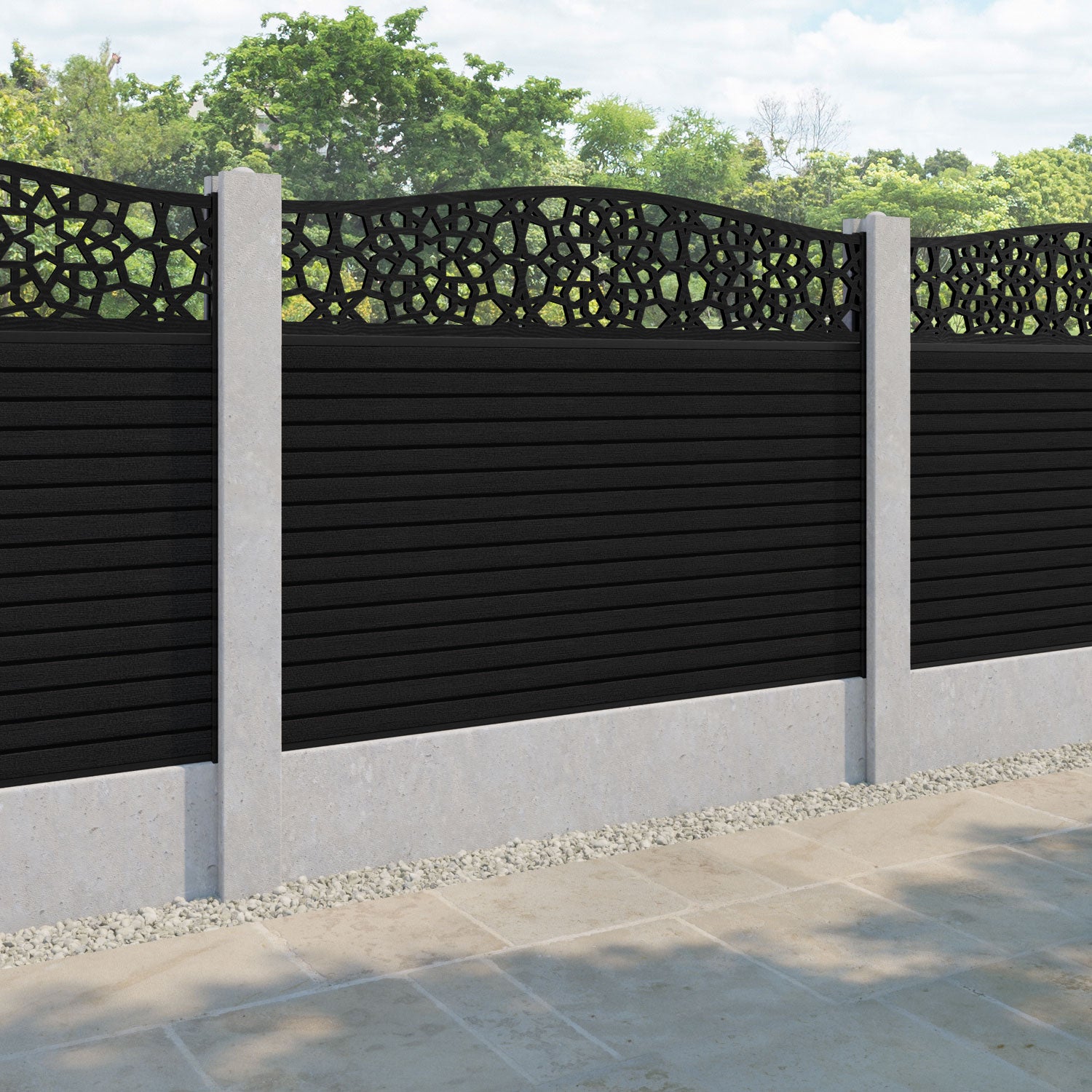 Hudson Nazira Curved Top Fence Panel - Black - for existing concrete posts
