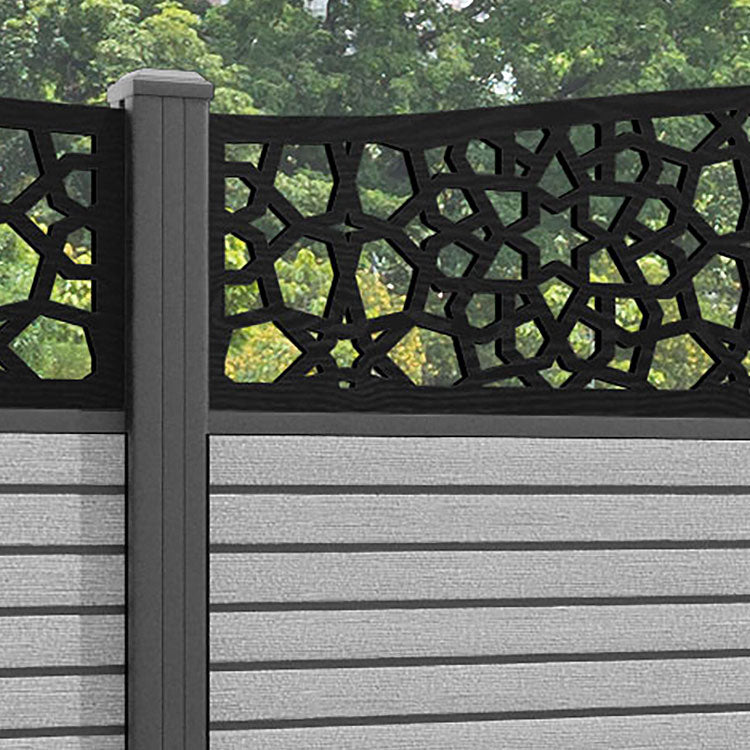 Hudson Nazira Curved Top Fence Panel - Light Grey - with our aluminium posts